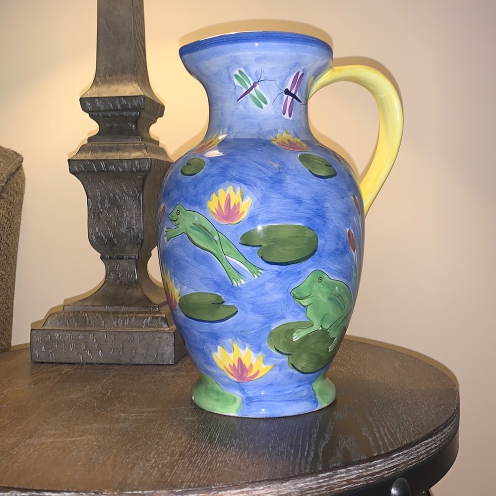 Ceramic Handmade Lilly Pads & Frog Vase